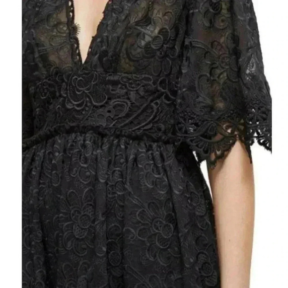 French Connection Bell-Sleeve Lace Dress Black XS 2 - Picture 3 of 10